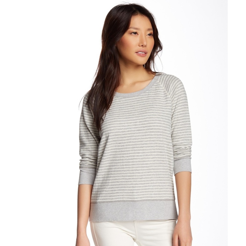 James Perse Striped Heather Grey Pullover Sweatshirt Top